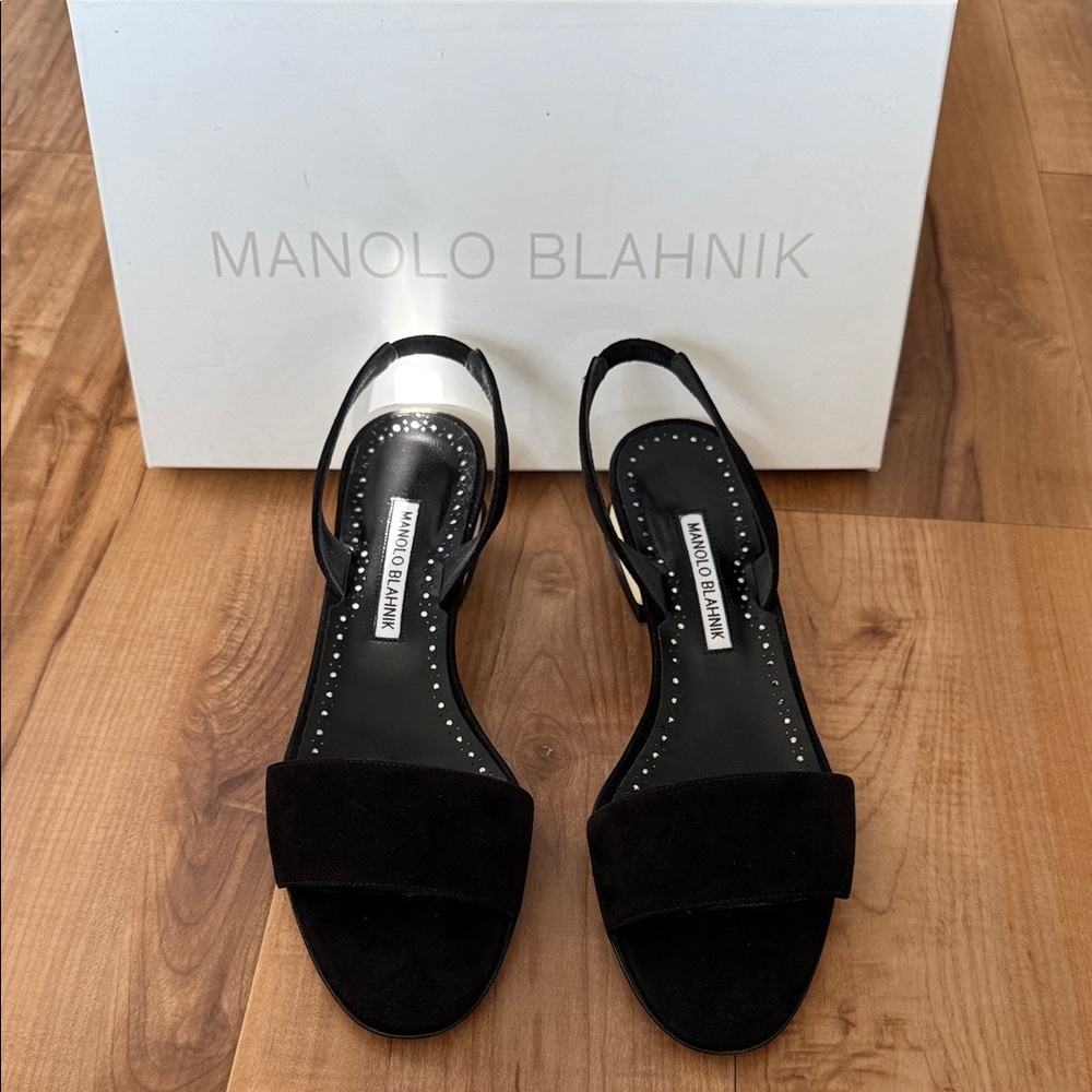 Manolo Blahnik Elegant Black Suede Sandals